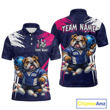 Load image into Gallery viewer, Personalized Funny Bulldog Bowling League Shirt Polo &amp; 1/4 Zip Navy Bowling Jersey for Men QZT910