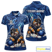 Load image into Gallery viewer, Custom Blue Funny Bulldog Bowling Team Shirt Bowling Jersey Polo &amp; 1/4 Zip Bowling Unisex for Women QZT912
