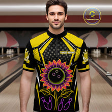 Load image into Gallery viewer, Yellow Neon Lightning Sunflower Bowling Shirt for Men Custom Team Bowling Jersey QZT771