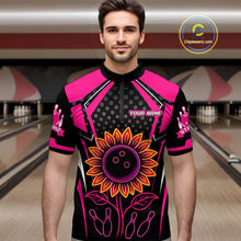 Load image into Gallery viewer, Pink Neon Lightning Sunflower Bowling Shirt for Men Custom Team Bowling Polo Bowling Jersey QZT771
