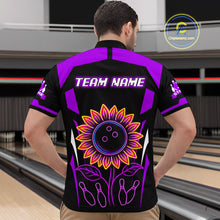 Load image into Gallery viewer, Purple Neon Lightning Sunflower Bowling Shirt for Men Custom Team Bowling Polo Bowling Jersey QZT771