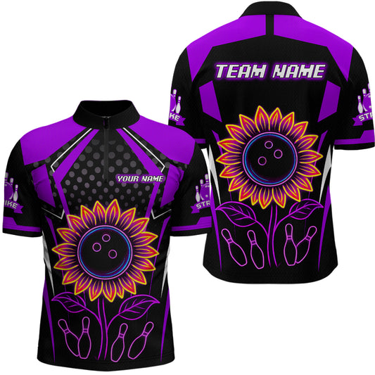 Purple Neon Lightning Sunflower Bowling Shirt for Men Custom Team Bowling Polo Bowling Jersey QZT771