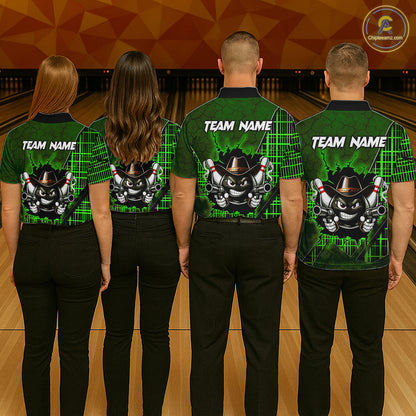 Custom Green Funny Cowboy Gun Bowling Shirt for Men Bowling Team Jersey Bowling Polo & Quarter-Zip QZT915