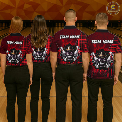 Custom Red Funny Cowboy Gun Bowling Shirt for Men Bowling Team Jersey Bowling Polo & Quarter-Zip QZT915