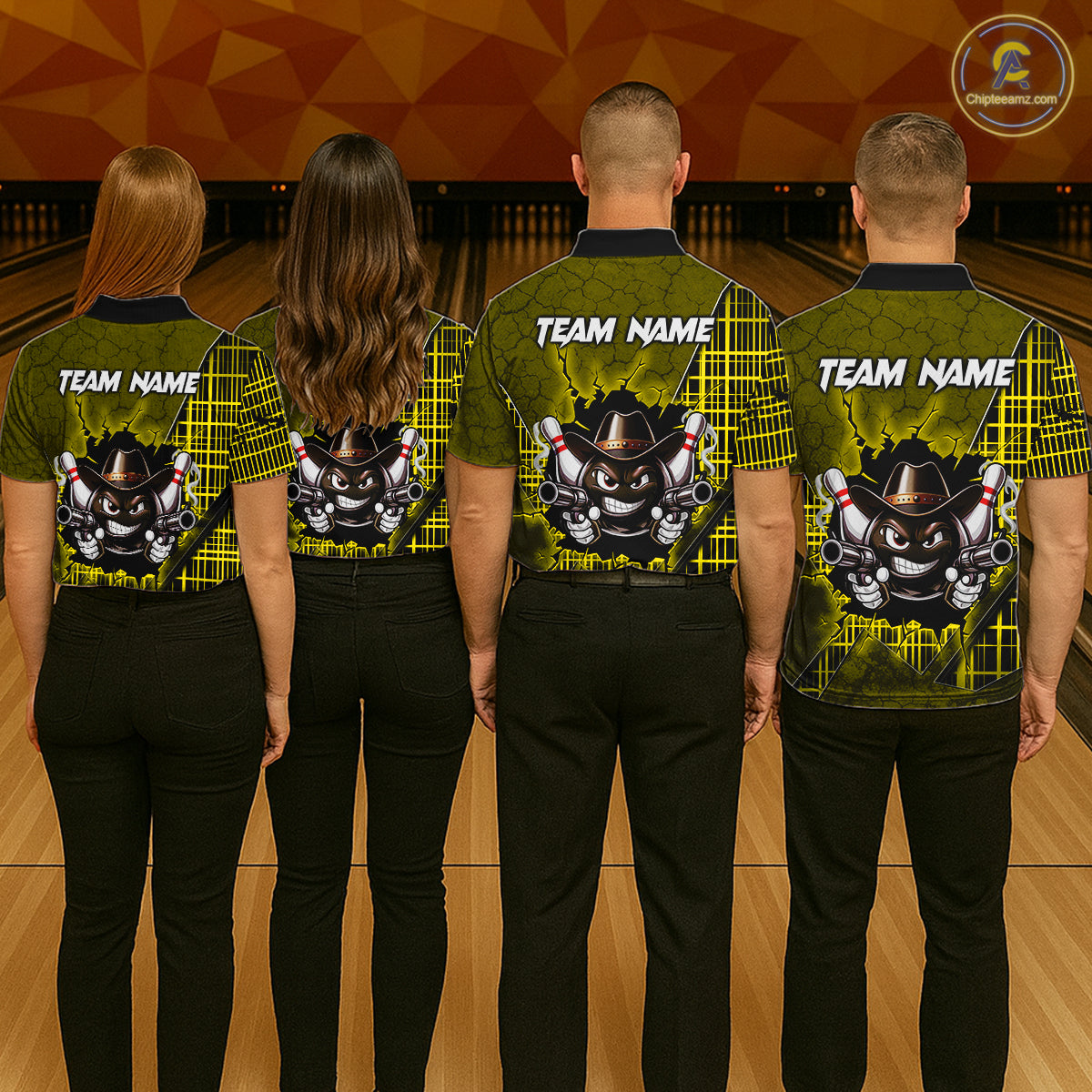 Custom Yellow Funny Cowboy Gun Bowling Shirt for Women Bowling Team Jersey Bowling Polo & Quarter-Zip QZT915