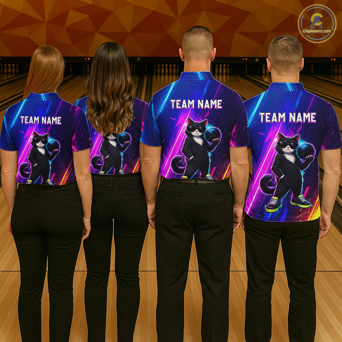 Personalized Neon Funny Cat Bowling Team Shirt for Women Bowling League Jersey Polo & Quarter-Zip Bowling Outfit QZT916