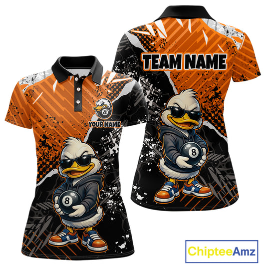 Personalized Orange Funny Duck Billiard Team Shirt for Women 8 Ball Billiard Jersey Pool Shirt Unisex BHT22