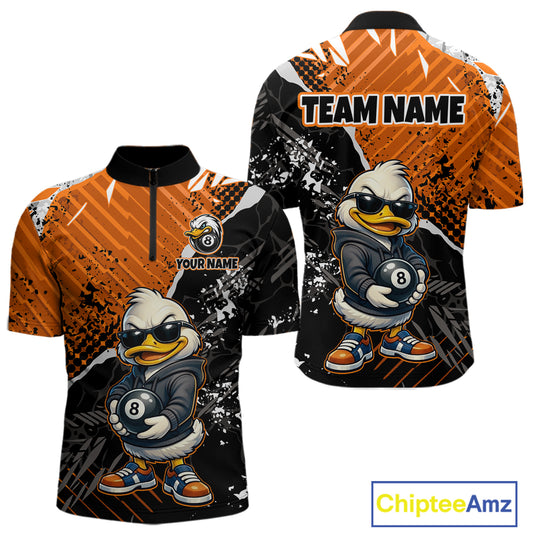 Personalized Orange Funny Duck Billiard Team Shirt for Men 8 Ball Billiard Jersey Pool Shirt Unisex BHT22