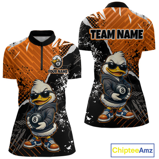 Personalized Orange Funny Duck Billiard Team Shirt for Women 8 Ball Billiard Jersey Pool Shirt Unisex BHT22