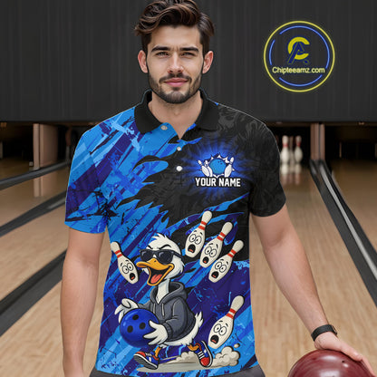 Blue Funny Duck Bowling Shirt for Men Custom Bowling Team Jersey Bowling League Polo & Quarter-Zip QZT944