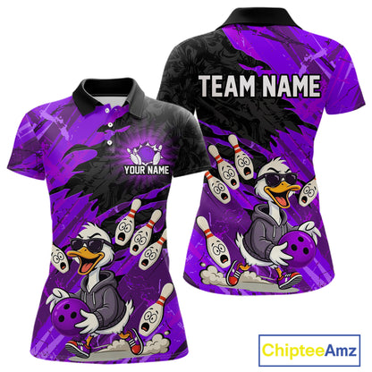 Purple Funny Duck Bowling Shirt for Women Custom Bowling Team Jersey Bowling League Polo & Quarter-Zip QZT944