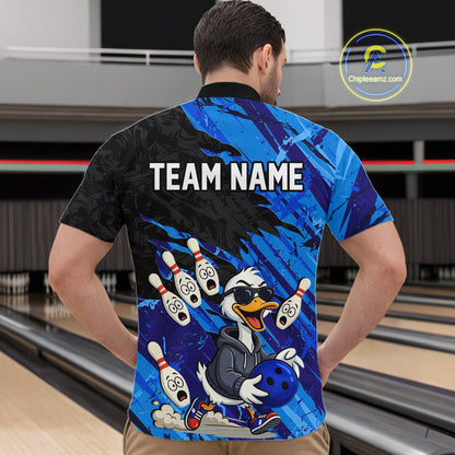 Blue Funny Duck Bowling Shirt for Men Custom Bowling Team Jersey Bowling League Polo & Quarter-Zip QZT944