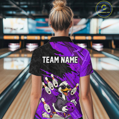 Purple Funny Duck Bowling Shirt for Women Custom Bowling Team Jersey Bowling League Polo & Quarter-Zip QZT944