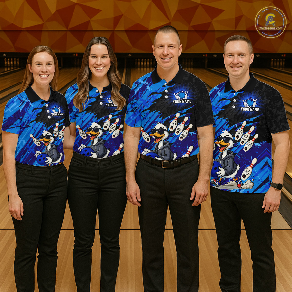 Blue Funny Duck Bowling Shirt for Women Custom Bowling Team Jersey Bowling League Polo & Quarter-Zip QZT944