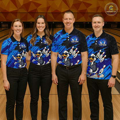 Blue Funny Duck Bowling Shirt for Women Custom Bowling Team Jersey Bowling League Polo & Quarter-Zip QZT944