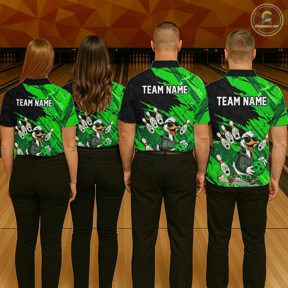Green Funny Duck Bowling Shirt for Men Custom Bowling Team Jersey Bowling League Polo & Quarter-Zip QZT944