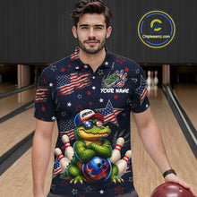 Load image into Gallery viewer, Custom American Flag Alligator Bowling Shirt for Men Patriotic Bowling Jersey Polo &amp; 1/4-Zip QZT1029