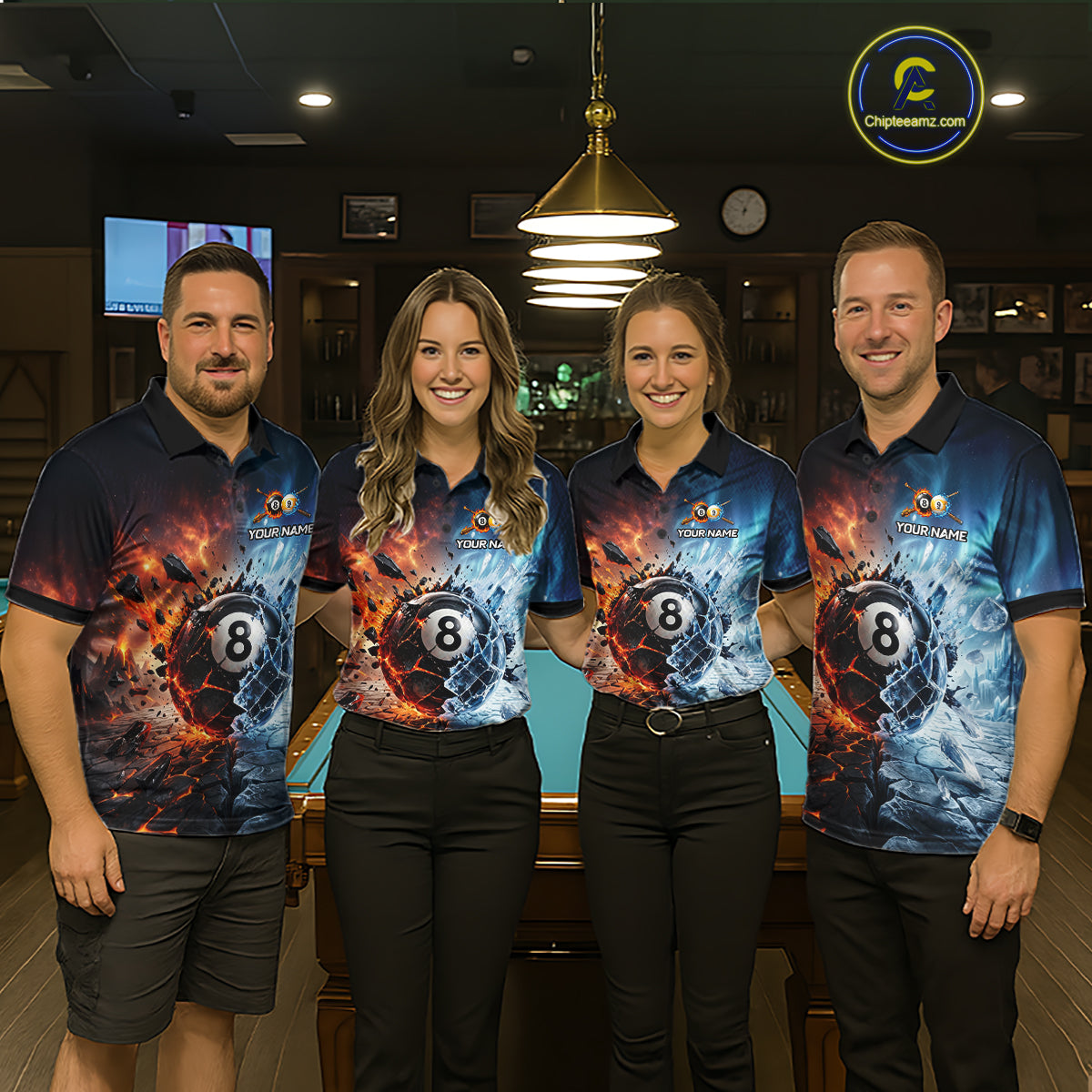 Custom Fire & Ice Billiard Shirt 8 Ball & 9 Ball Billiard Jersey for Women Pool Shirt Billiard Outfit BHT111