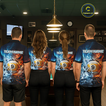 Custom Fire & Ice Billiard Shirt 8 Ball & 9 Ball Billiard Jersey for Women Pool Shirt Billiard Outfit BHT111