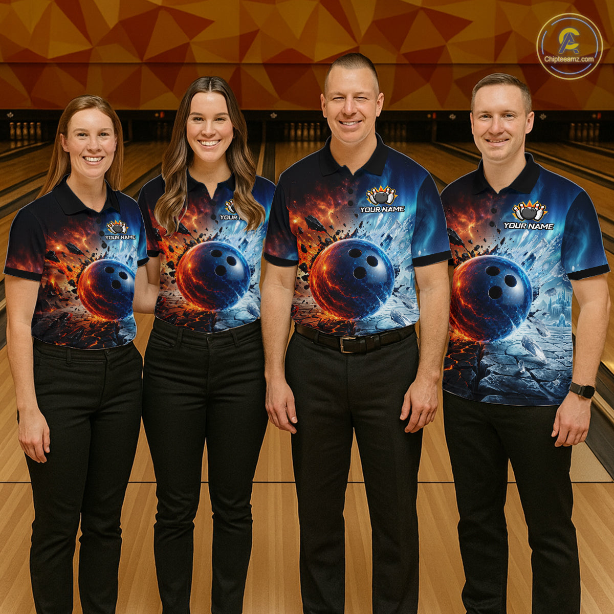 Custom Fire & Ice Bowling Shirt Bowling Team Jersey for Women Polo & 1/4-Zip QZT1218