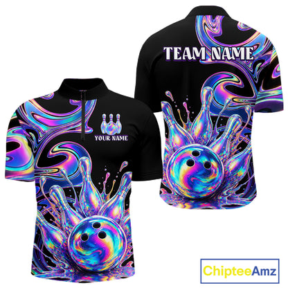 Custom Holographic Bowling Shirt Bowling Team Jersey for Men Polo & 1/4-Zip QZT1219