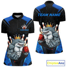 Load image into Gallery viewer, Custom Blue Funny Shark Bowling Team Shirt Bowling Jersey for Women Polo &amp; Quarter-Zip QZT949