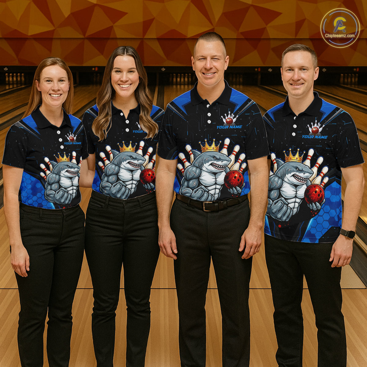 Custom Blue Funny Shark Bowling Team Shirt Bowling Jersey for Women Polo & Quarter-Zip QZT949