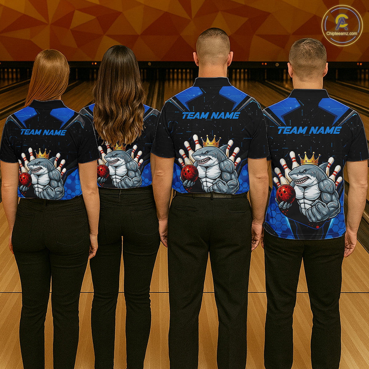 Custom Blue Funny Shark Bowling Team Shirt Bowling Jersey for Women Polo & Quarter-Zip QZT949