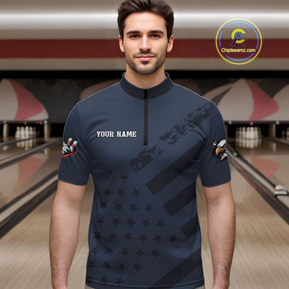 Custom American Flag Eagle Bowling Shirt for Men Polo & Quarter-Zip Bowling Team Jersey QZT953