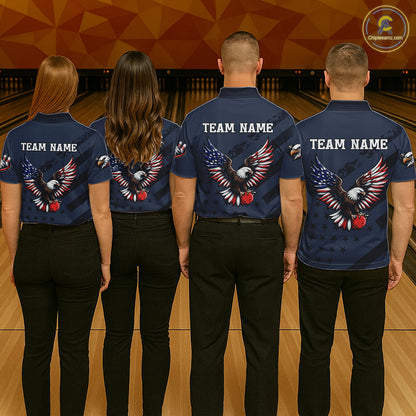 Custom American Flag Eagle Bowling Shirt for Men Polo & Quarter-Zip Bowling Team Jersey QZT953
