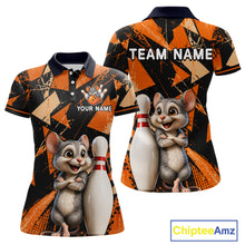 Load image into Gallery viewer, Black &amp; Orange Funny Mouse Bowling Team Shirt for Women Custom Bowling Jersey Polo &amp; Quarter-Zip QZT1033