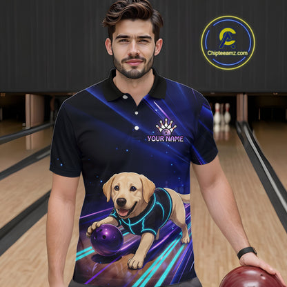 Neon Funny Labrador Retriever Bowling Shirt for Men Custom Bowling Team Jersey Polo & 1/4-Zip QZT992