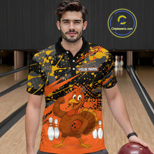 Load image into Gallery viewer, Orange Funny Turkey Bowling Team Shirt for Men Bowling Jersey Thanksgiving Bowling Outfit QZT776