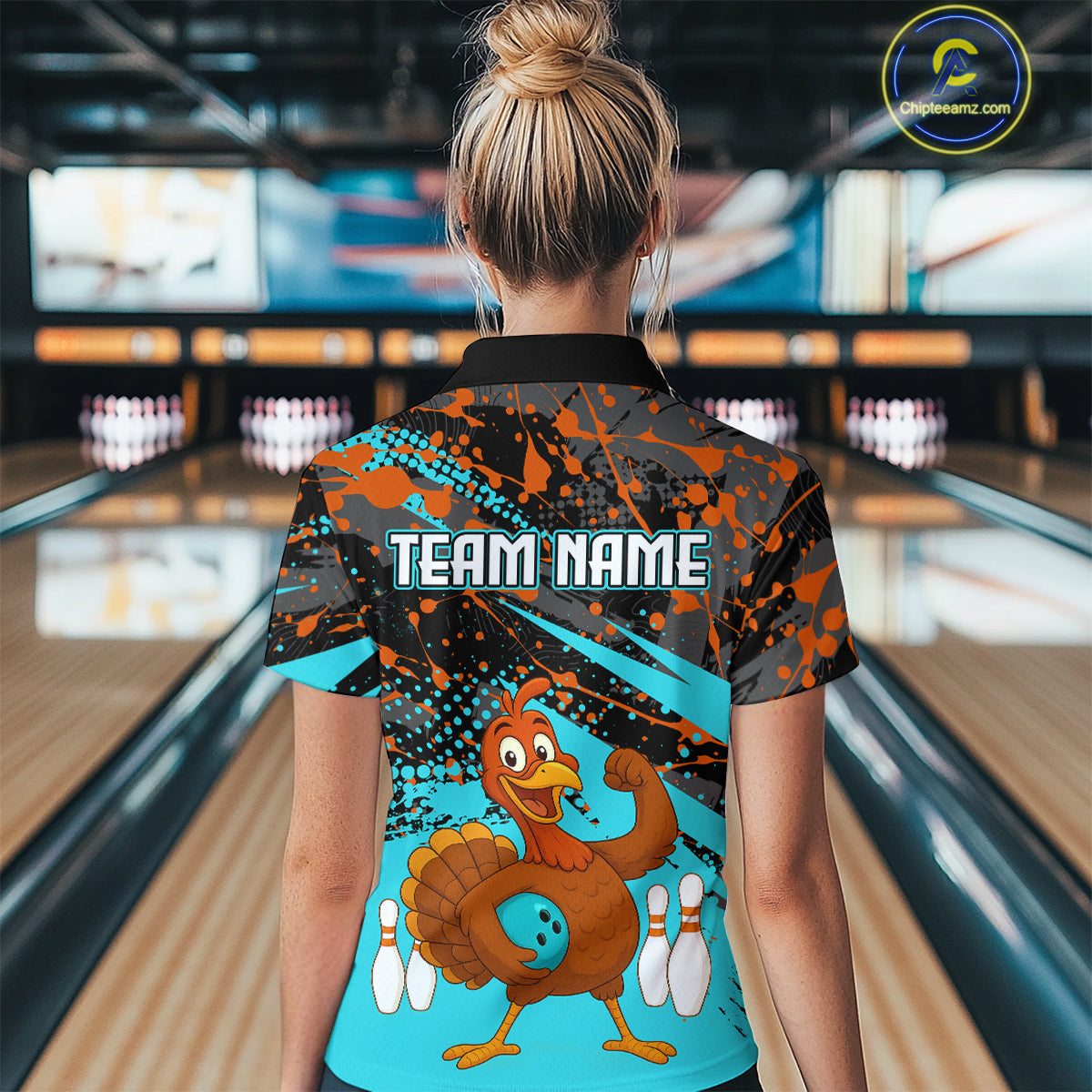 Turquoise Funny Turkey Bowling Team Shirt for Women Bowling Jersey Thanksgiving Bowling Outfit QZT776