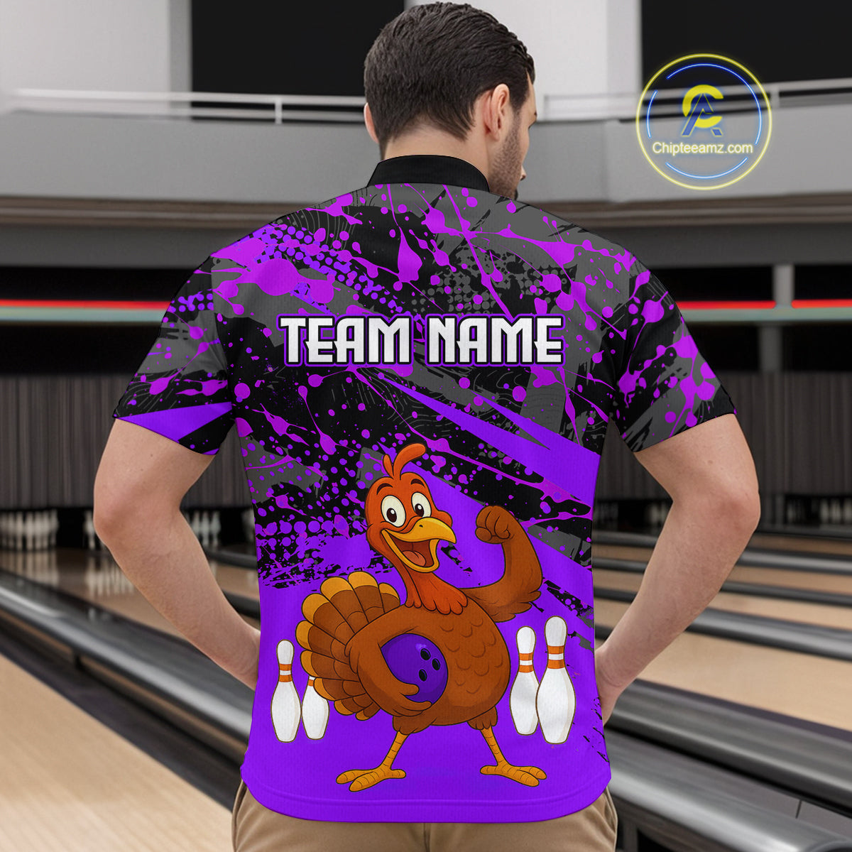 Purple Funny Turkey Bowling Team Shirt for Men Bowling Jersey Thanksgiving Bowling Outfit QZT776