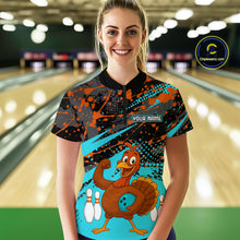 Load image into Gallery viewer, Turquoise Funny Turkey Bowling Team Shirt for Women Bowling Jersey Thanksgiving Bowling Outfit QZT776