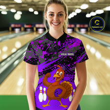 Load image into Gallery viewer, Purple Funny Turkey Bowling Team Shirt for Women Bowling Jersey Thanksgiving Bowling Outfit QZT776