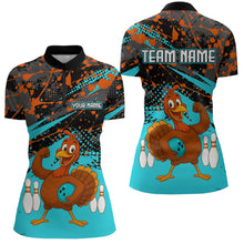 Load image into Gallery viewer, Turquoise Funny Turkey Bowling Team Shirt for Women Bowling Jersey Thanksgiving Bowling Outfit QZT776