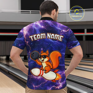 Custom Thunder Lightning Funny Squirrel Bowling Shirt Polo & 1/4 Zip Bowling Jersey Bowling Outfit for Men QZT777