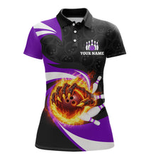 Load image into Gallery viewer, Personalized Purple Flame Demon Hand Bowling Shirt for Women Bowling Outfit Polo &amp; Quarter-Zip Bowling Jersey QZT867