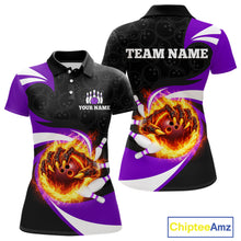 Load image into Gallery viewer, Personalized Purple Flame Demon Hand Bowling Shirt for Women Bowling Outfit Polo &amp; Quarter-Zip Bowling Jersey QZT867