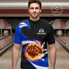 Load image into Gallery viewer, Personalized Blue Flame Demon Hand Bowling Shirt for Men Bowling Outfit Polo &amp; Quarter-Zip Bowling Jersey QZT867