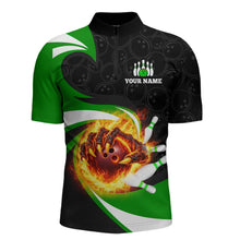 Load image into Gallery viewer, Personalized Green Flame Demon Hand Bowling Shirt for Men Bowling Outfit Polo &amp; Quarter-Zip Bowling Jersey QZT867