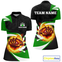 Load image into Gallery viewer, Personalized Green Flame Demon Hand Bowling Shirt for Women Bowling Outfit Polo &amp; Quarter-Zip Bowling Jersey QZT867