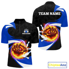 Load image into Gallery viewer, Personalized Blue Flame Demon Hand Bowling Shirt for Men Bowling Outfit Polo &amp; Quarter-Zip Bowling Jersey QZT867