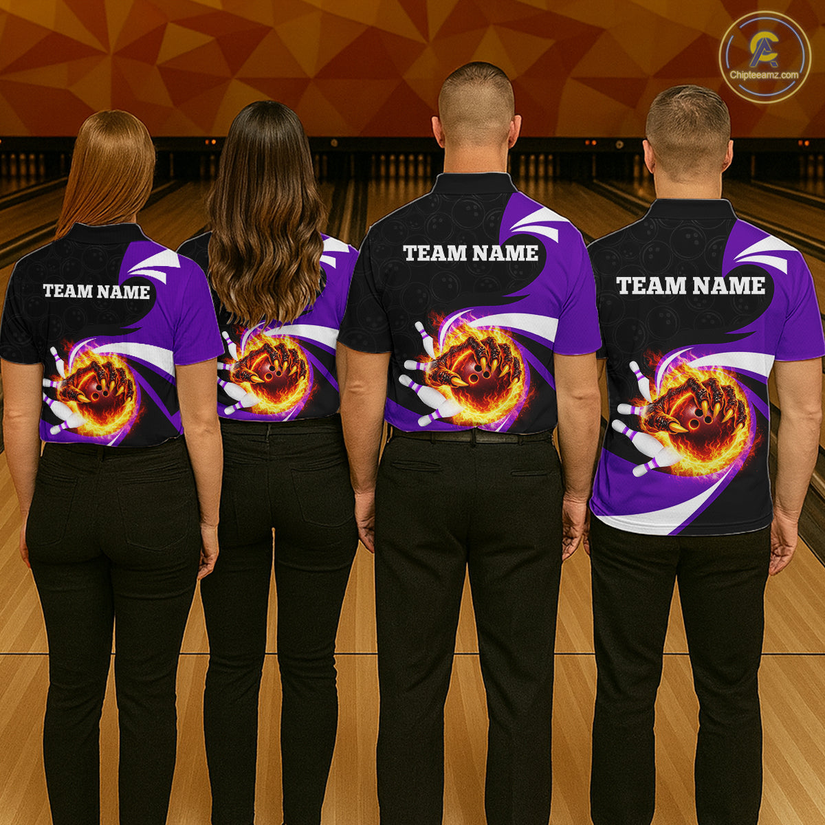 Personalized Purple Flame Demon Hand Bowling Shirt for Women Bowling Outfit Polo & Quarter-Zip Bowling Jersey QZT867