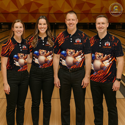 Orange Funny Wombat Bowling Shirt for Men Custom Bowling Jersey Polo & Quarter-Zip Bowling Outfit  QZT923