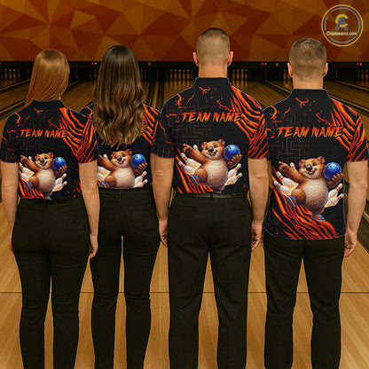 Orange Funny Wombat Bowling Shirt for Men Custom Bowling Jersey Polo & Quarter-Zip Bowling Outfit  QZT923