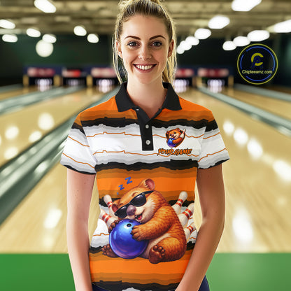 Custom Orange Wombat Bowling Shirt for Women Bowling League Jersey Polo & 1/4-Zip Bowling Outfit QZT925