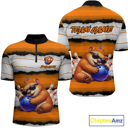 Custom Orange Wombat Bowling Shirt for Men Bowling League Jersey Polo & 1/4-Zip Bowling Outfit QZT925
